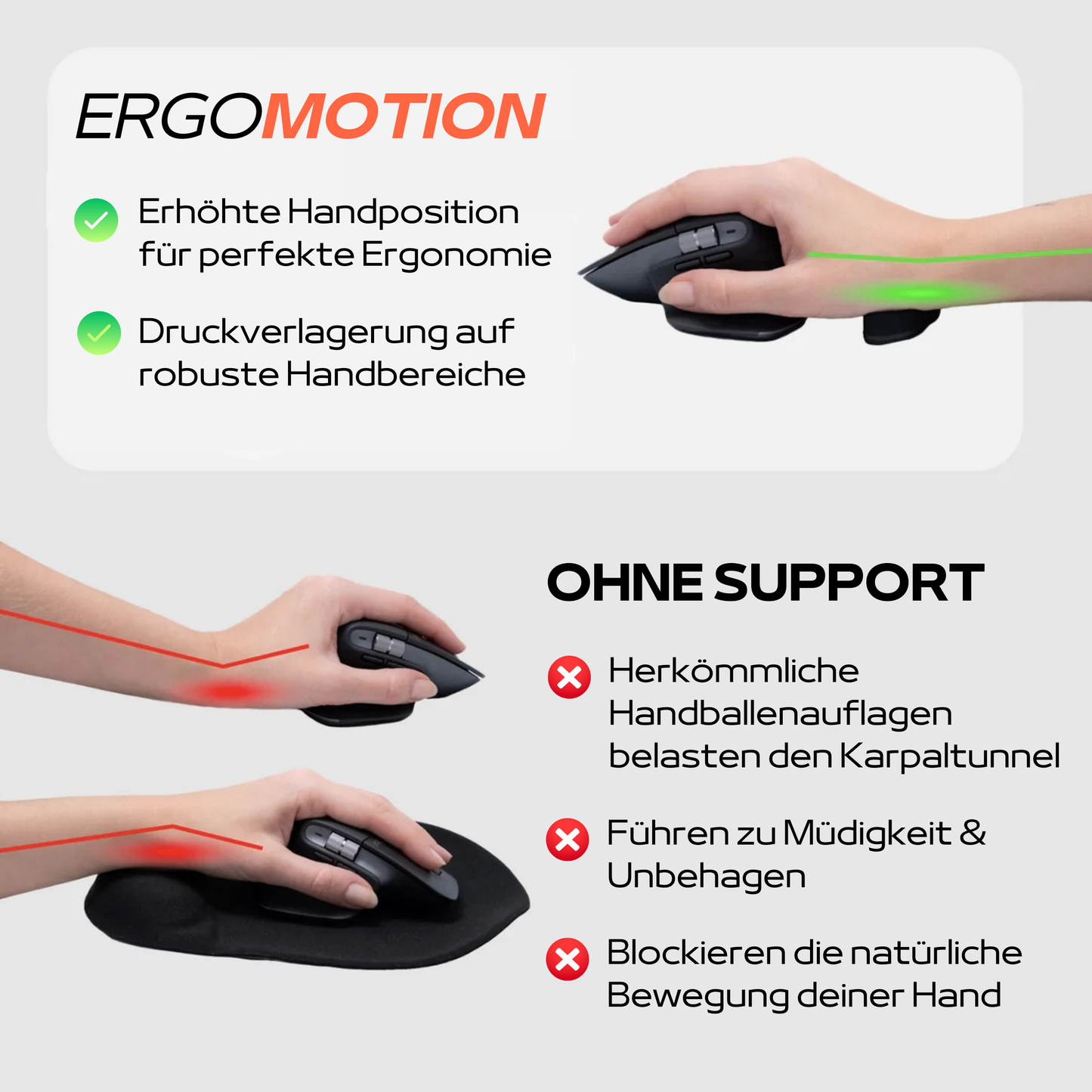ErgoMotion™ - Handgelenk Support gegen Mausarm - für mehr für mehr Komfort & Fokus